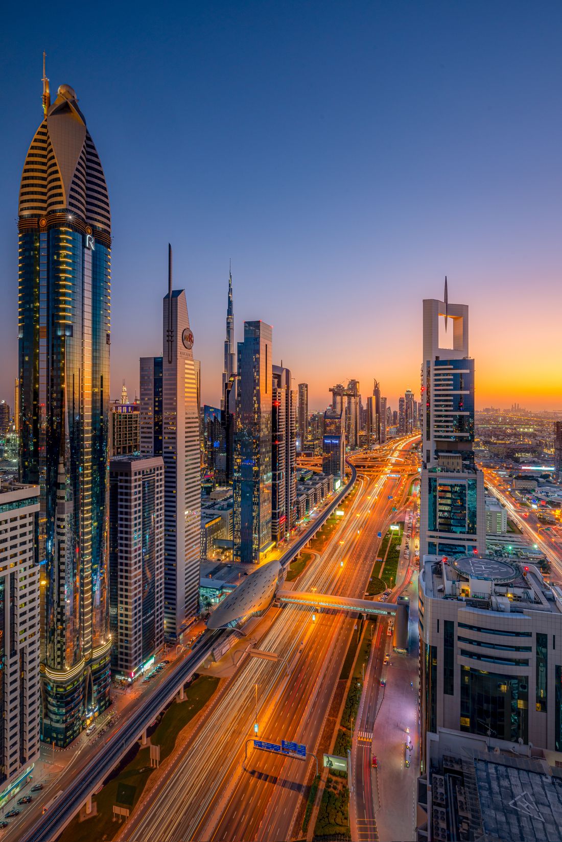 Dubai city skyline at dusk